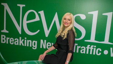 Traffic reporter Leah Holiove at the News 1130 office in Vancouver, B.C. on Monday April 6, 2015.