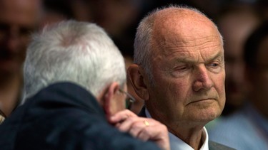 This September 2013 file photo shows Volkswagen group supervisory board chairman Ferdinand Piech, right, as he listens to Volkswagen AG CEO Martin Winterkorn during the media day of the IAA (Internationale Automobil Ausstellung) international motor show in Frankfurt am Main, western Germany.