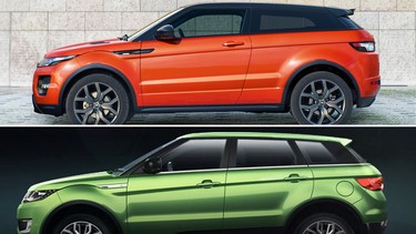 The Landwind X7 (bottom) is a blatant knockoff of the Range Rover Evoque (top) and it sells for about 1/3 of the price.