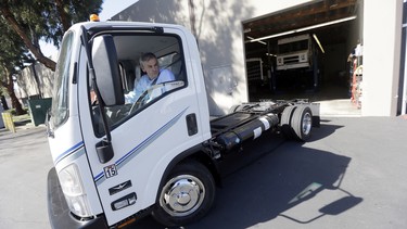 Wrightspeed CEO Ian Wright drives an electric-powered truck at the company's headquarters.