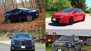 The Ford Escape (clockwise from left), Toyota Corolla, Ford's F Series and Ram Pickup were among the best-selling vehicles in Canada at the mid-year point.