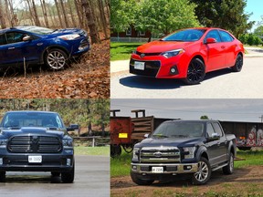 The Ford Escape (clockwise from left), Toyota Corolla, Ford's F Series and Ram Pickup were among the best-selling vehicles in Canada at the mid-year point.
