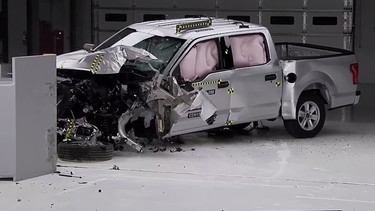The U.S. IIHS says one Ford F-150 crash test 'presented a risk of serious injury' to the driver.