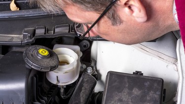 Make sure your brake fluid is full. Running low on brake fluid can mean a brake pedal that fades to the floor with very little stopping power if any at all.