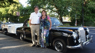 Fred and Elisabeth Smits with their 1957 Mercedes Benz 200S, which they're taking around the world.