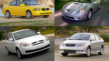 2005 Nissan Sentra, top left, Toyota Celica, top right, 2007 Hyundai Accent, bottom left, and 2003 Toyota Corolla.