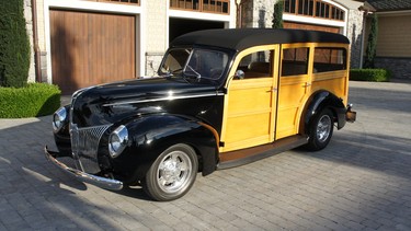 The 1940 Ford Deluxe Convertible Coupe was designed by Bob Gregoire, who was influenced by Edsel Ford. Lorne Embree rebuilt and restored this 1940 Ford Woody Wagon.