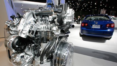 In this Nov. 20, 2008 file photo a Volkswagen Jetta TDI diesel engine is displayed at the Los Angeles Auto Show.