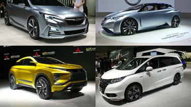 Clockwise from top left: The Subaru Impreza 5-Door Concept, Nissan IDS Concept, Mitsubishi eX Concept, Honda Odyssey Hybrid.