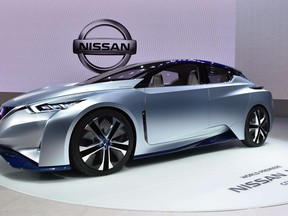 Nissan's new, self-driving IDS Concept during a press preview at the Tokyo Motor Show on October 28, 2015.