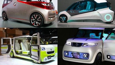 Concepts revealed at the Tokyo Motor Show (clockwise from top left) include the Suzuki Air Triser, Toyota FCV Plus, Daihatsu Hinata, and the Nissan Teatro for Dayz.