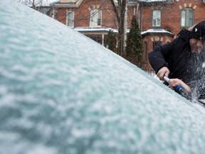 Keeping your car's windshield covered by a piece of cardboard or plastic tarp can help prevent ice from forming on cold days.