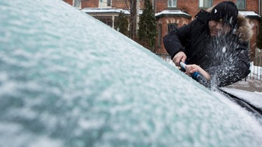 Keeping your car's windshield covered by a piece of cardboard or plastic tarp can help prevent ice from forming on cold days.