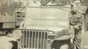 Henry Gallant and his Jeep in 1943.