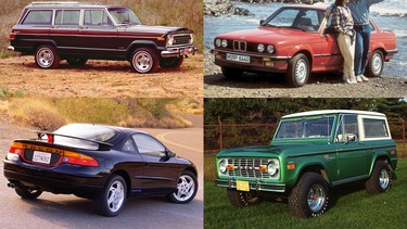 Clockwise from top left: 1978 Jeep Wagoneer, 1987 BMW 325xi, 1997 Eagle Talon TSi AWD, 1971 Ford Bronco.