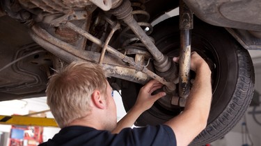 When inspecting a used car, look for any torn rubber boots on control arms or the steering rods or heavy rust where the control arms are connected on the inside (away from the wheels).