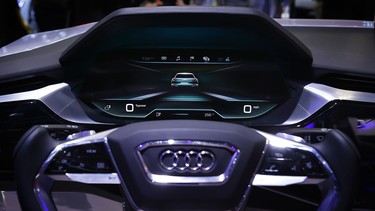 A close-up shot of the Audi next generation virtual dashboard is seen at CES 2016 at the Las Vegas Convention Center on January 6, 2016 in Las Vegas, Nevada.