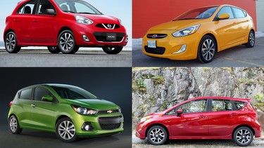 Clockwise from top left: Nissan Micra, Hyundai Accent, Nissan Versa Note, Chevrolet Spark.