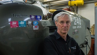 Tom Mellors with his Triumph racer.