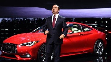 Nissan CEO Carlos Ghosn speaks after unveiling their Infiniti Q60 during the press preview of the 2016 North American International Auto Show in Detroit, Michigan, on January 11, 2016.