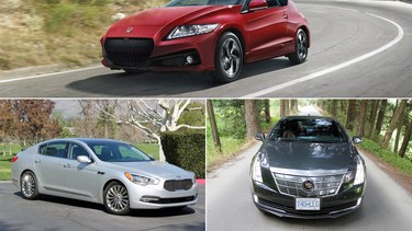 At top, the Honda CR-Z, bottom left, Kia K900, and Cadillac ELR.