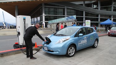 Charging a clean energy vehicle for the 2015 Vancouver International Auto Show's 'Green Ride and Drive.'