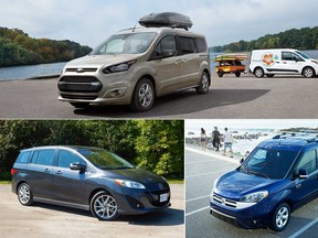 The Ford Transit Connect Wagon, top, the Mazda5, bottom left, and the Ram Promaster City Wagon.