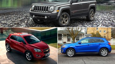 Jeep Patriot, top, Mitsubishi RVR, bottom right, and the Chevrolet Trax.