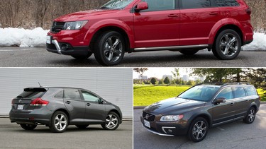 Crossover alternatives: The Dodge Journey, top, Toyota Venza, bottom left, and Volvo XC70.