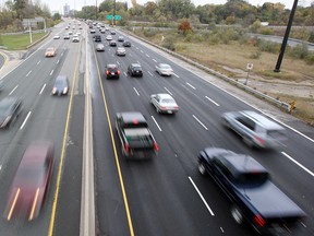 In this file photo, commuters travel up Toronto's Don Valley Parkway.