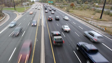 In this file photo, commuters travel up Toronto's Don Valley Parkway.