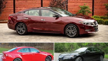 The 2016 Nissan Maxima, top, Acura TLX SH-AWD and Lexus IS 200T