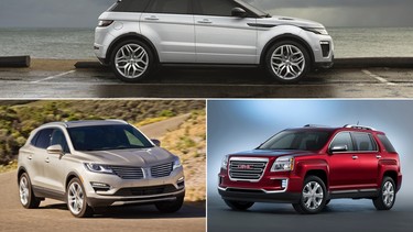 The Range Rover Evoque, top, the Lincoln MKC, bottom left, and the GMC Terrain SLT.