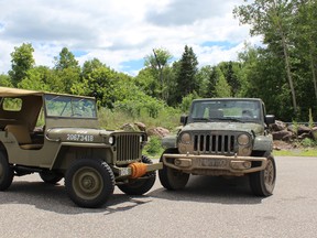 1944 Willys MB Jeep and 2016 Jeep Wrangler Unlimited 75th Anniversary Edition.