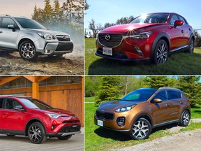 Safest SUVs: Clockwise from top left are the Subaru Forester, Mazda CX-3, Kia Sportage and Toyota RAV4.