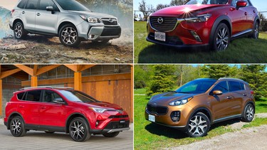 Safest SUVs: Clockwise from top left are the Subaru Forester, Mazda CX-3, Kia Sportage and Toyota RAV4.