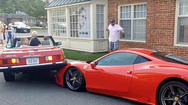 Ferrari 458 Speciale gets up close and personal with a Mercedes.