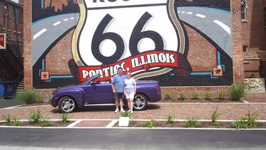 Rob and Tracie Lloyd with their 2004 Chevy SSR on Route 66,
