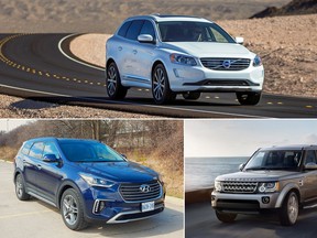 The 2016 Volvo XC60, top, Land Rover LR4, bottom right, and Hyundai Santa Fe XL.