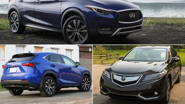 The Infiniti QX30, top, Lexus NX 200t, bottom left, and Acura RDX.