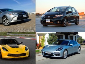 Clockwise from top left: Toyota Camry, Honda Fit, Porsche Panamera, Chevrolet Corvette Z06.