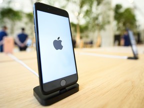 An Apple iPhone 7S is seen in the upgraded Apple store on Regent Street on October 13, 2016 in London, England. Various sources say Apple has drastically scaled back its autonomous car initiatives.