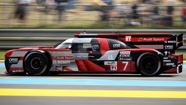 France's Benoit Treluyer driving his Audi R18 Hybrid during the 84th Le Mans 24-hours endurance race on June 18, 2016 in Le Mans, western France.