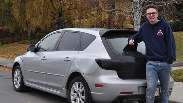 Calgary auto enthusiast and student Joshua Sousa says his 2005 Mazda3 may not look like much, but he's learning how to paint and do mechanical work on the vehicle -- one he calls his 'practice' car.