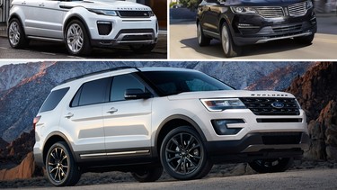 Clockwise from top left: Range Rover Evoque, Lincoln MKC, Ford Explorer