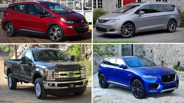 Some of the nominees for best of 2017, from top left, clockwise: Chevrolet Bolt, Chrysler Pacifica, Jaguar F-Pace, Ford F-Series Super Duty