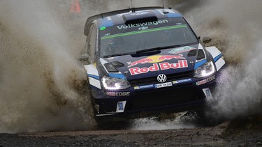 Sebastian Ogier and co driver Julien Ingrassia of France in the Volkswagen Polo WRC during the FIA World Rally Championship Great Britain Sweet Lamb stage on October 28, 2016 near Llangurig, Wales.