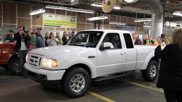The last Ford Ranger pickup truck built in North America rolled off the assembly line Dec. 16, 2011, at Ford's historic Twin Cities Assembly Plant in St. Paul, Minn. More than 7 million Rangers have been built since production began in 1982 at a Ford factory in Louisville, Ky. The last U.S.-built Ranger will find a home with Orkin Pest Control, which has purchased thousands of Rangers for its fleet since 1983. The end of Ranger production also signifies the last vehicle to be built with Ford's famous "Cologne" V6, ending 49 years and more than 25 million units of production. (12/16/2011)