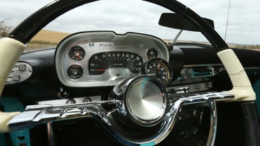 The steering wheel and instrument panel.