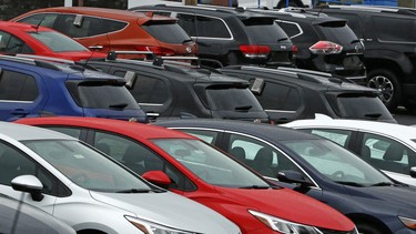 This Jan. 12, 2017 photo shows Chevrolet cars on a dealer lot in.